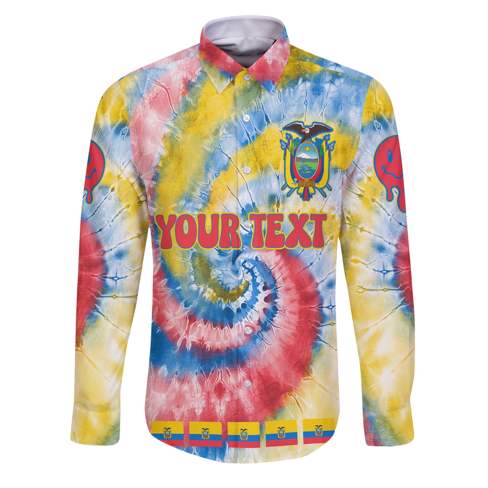 Ecuador Long Sleeve Button Shirt Custom Tie Dye Style 1