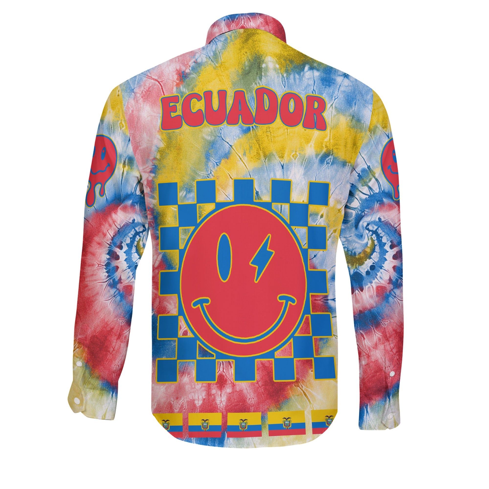 Ecuador Long Sleeve Button Shirt Custom Tie Dye Style 2