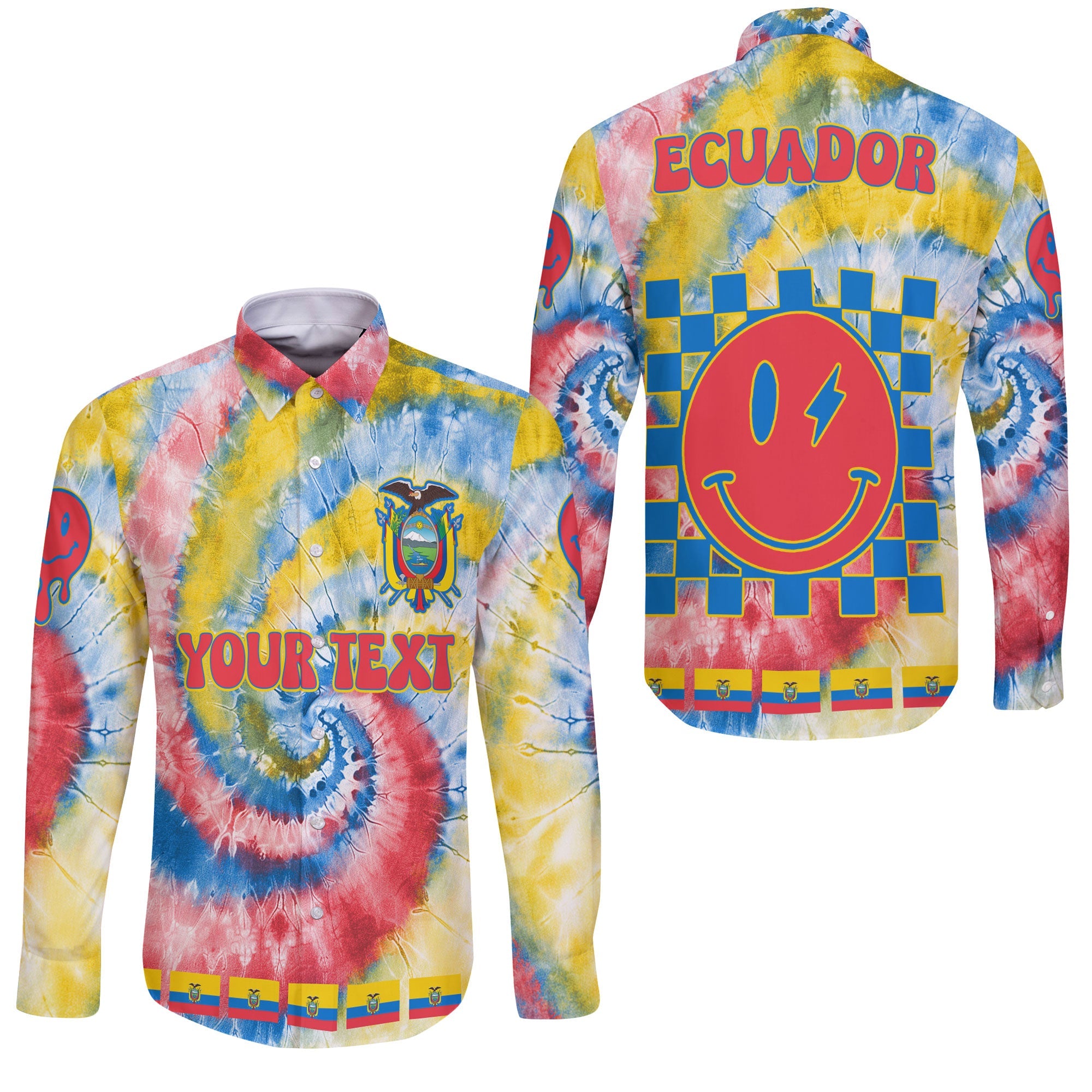 Ecuador Long Sleeve Button Shirt Custom Tie Dye Style 3