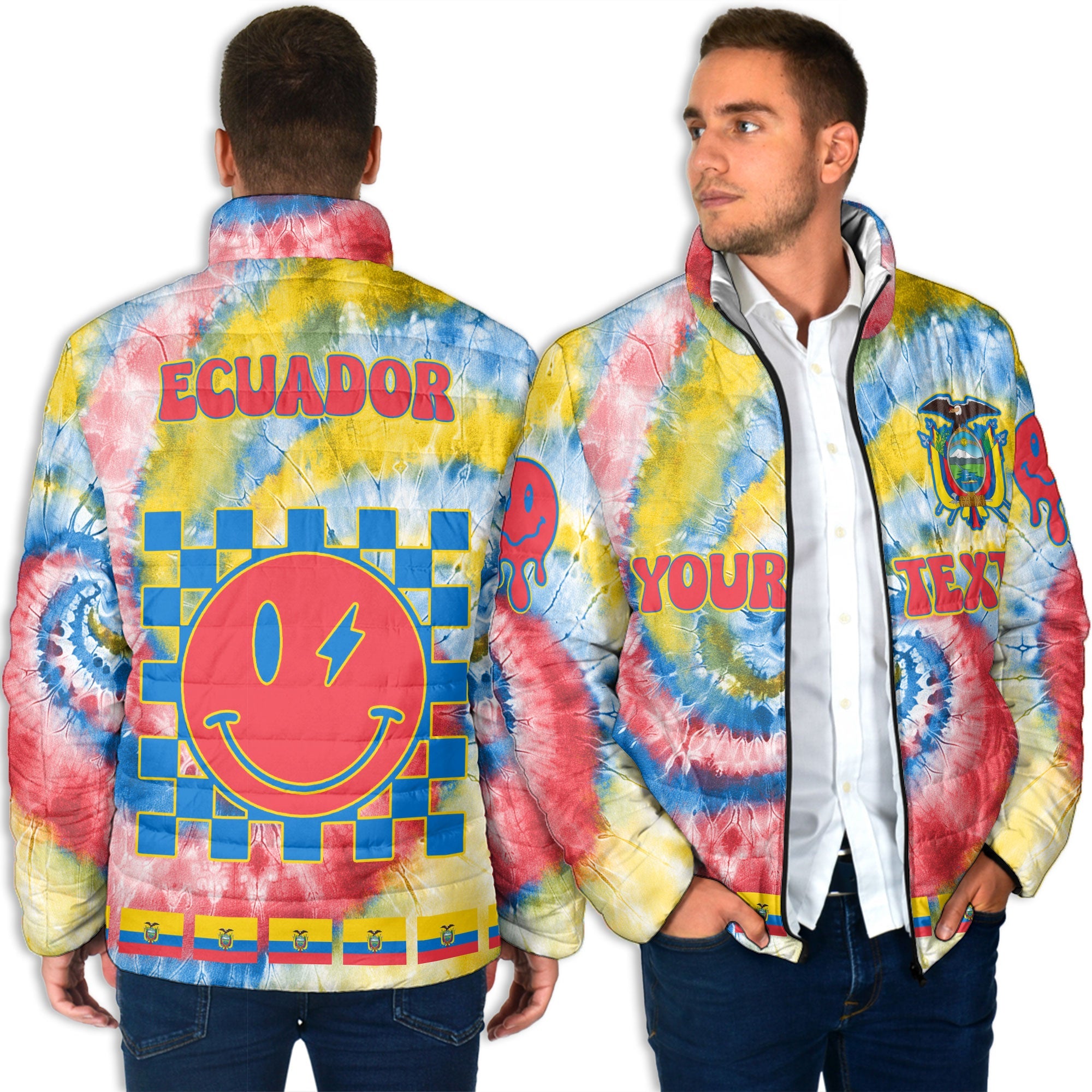 Ecuador Men Padded Jacket Custom Tie Dye Style 4