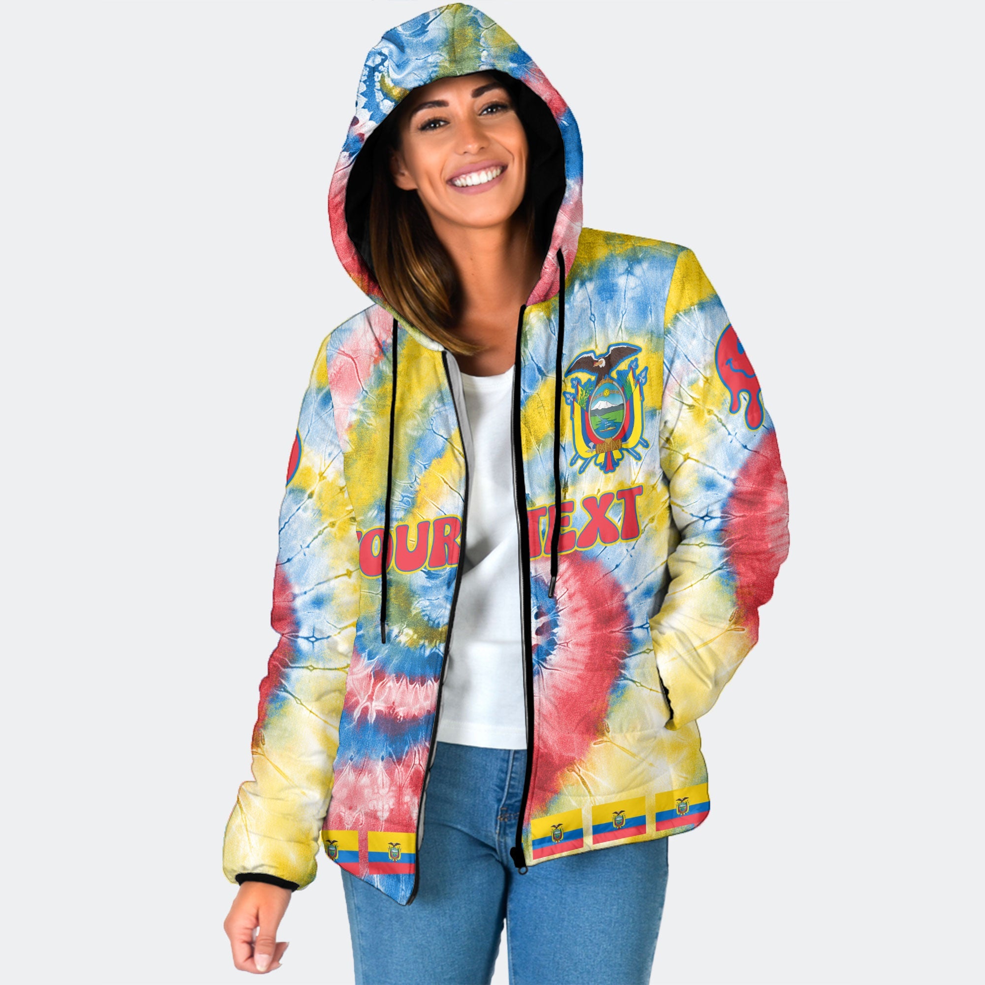 Ecuador Women Hooded Padded Jacket Custom Tie Dye Style 1