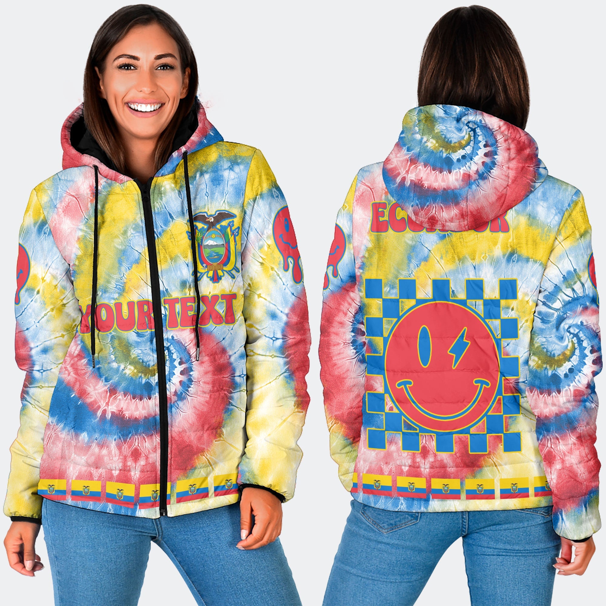 Ecuador Women Hooded Padded Jacket Custom Tie Dye Style 2