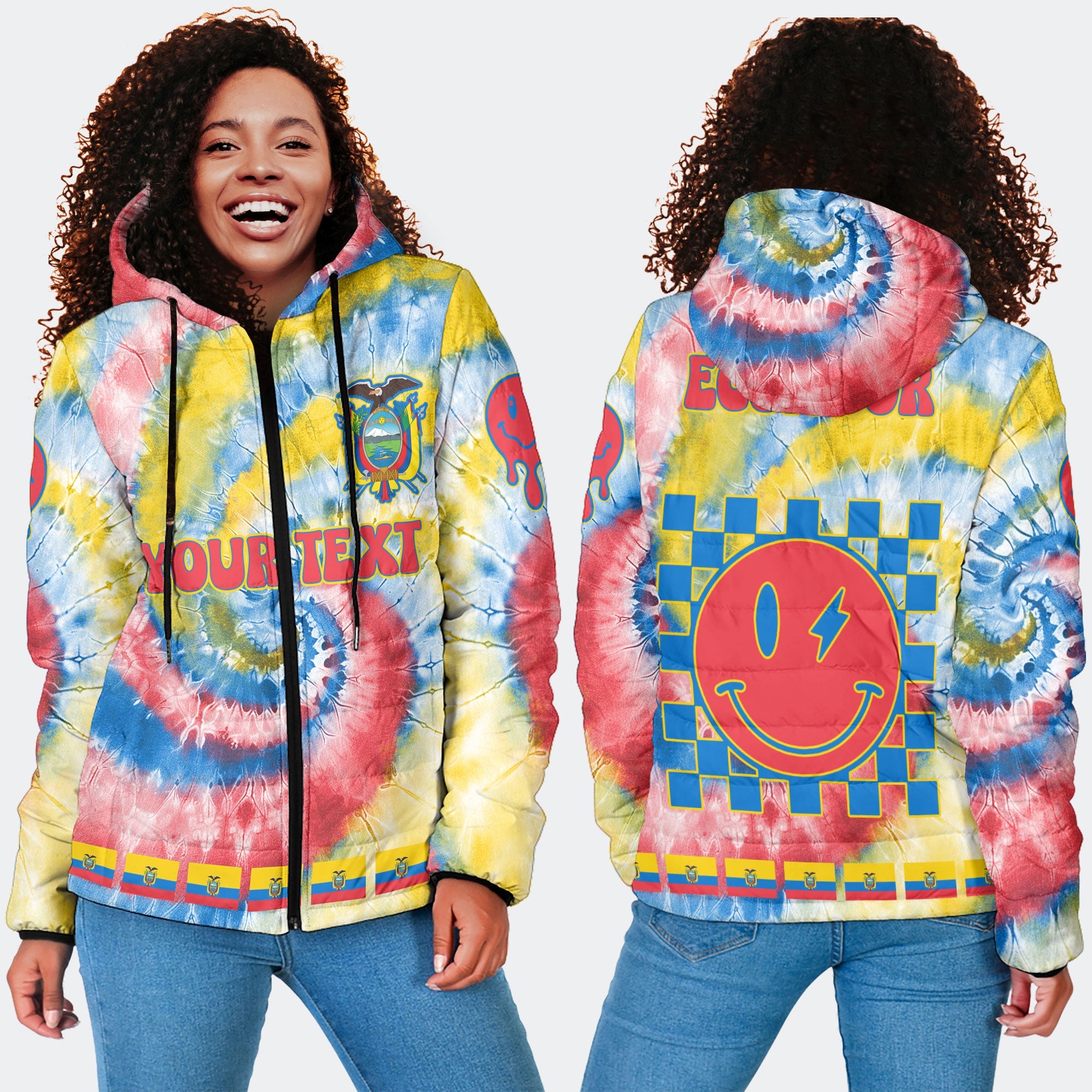 Ecuador Women Hooded Padded Jacket Custom Tie Dye Style 3