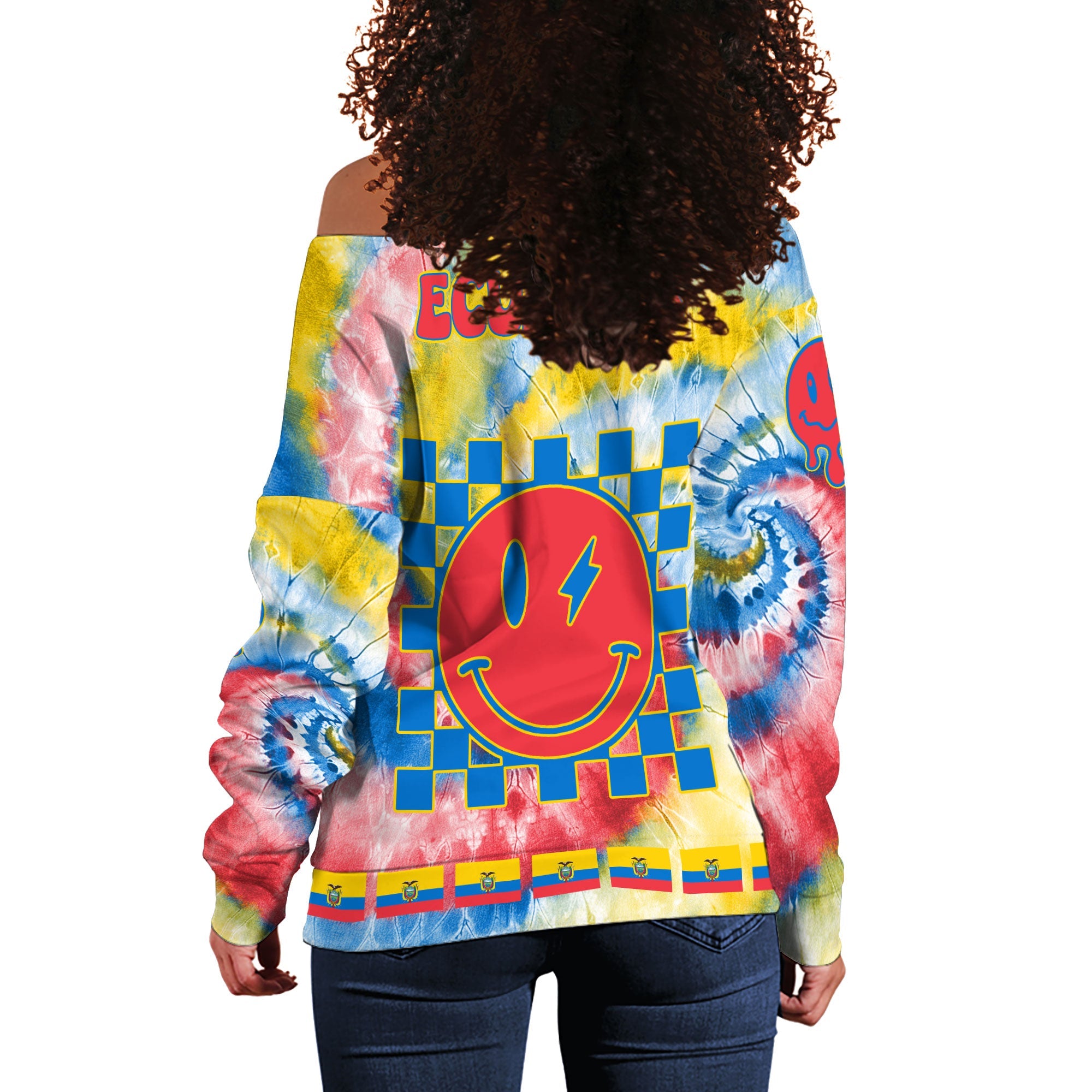 Ecuador Women Off Shoulder Sweatshirt Custom Tie Dye Style 1