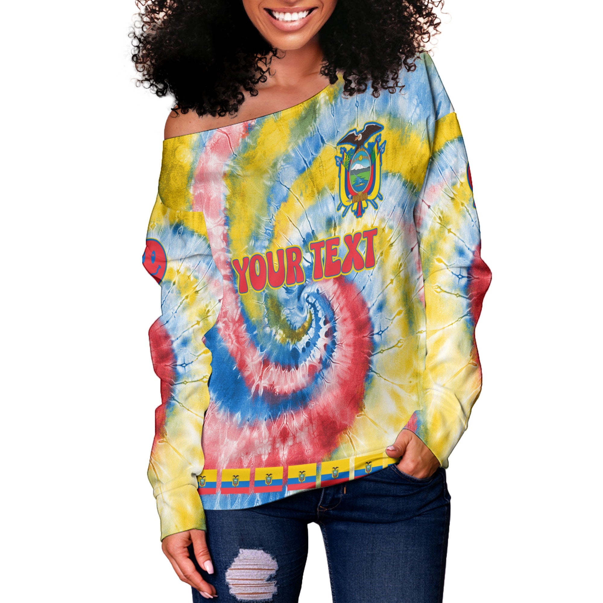 Ecuador Women Off Shoulder Sweatshirt Custom Tie Dye Style 4