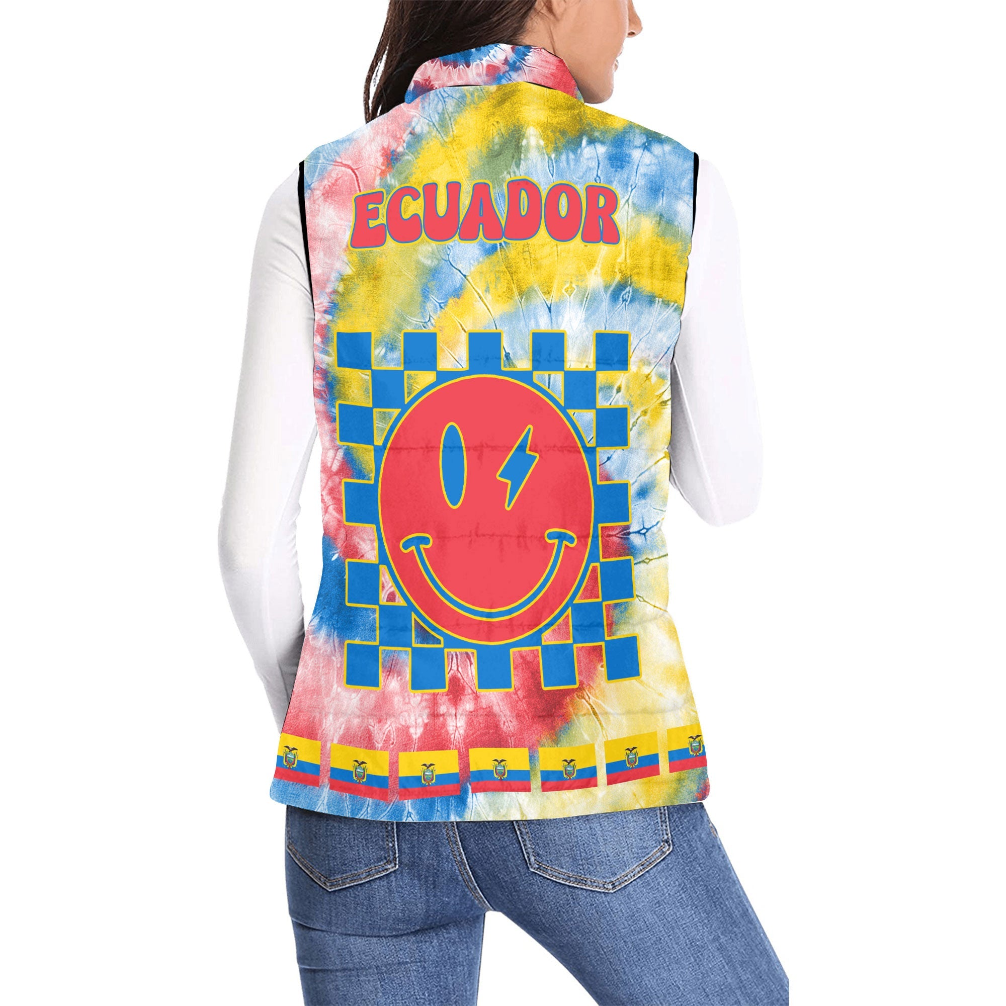 Ecuador Women Padded Jacket Vest Custom Tie Dye Style 2