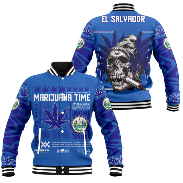 El Salvador Baseball Jacket Flag & Coat Of Arms Marijuanas Style