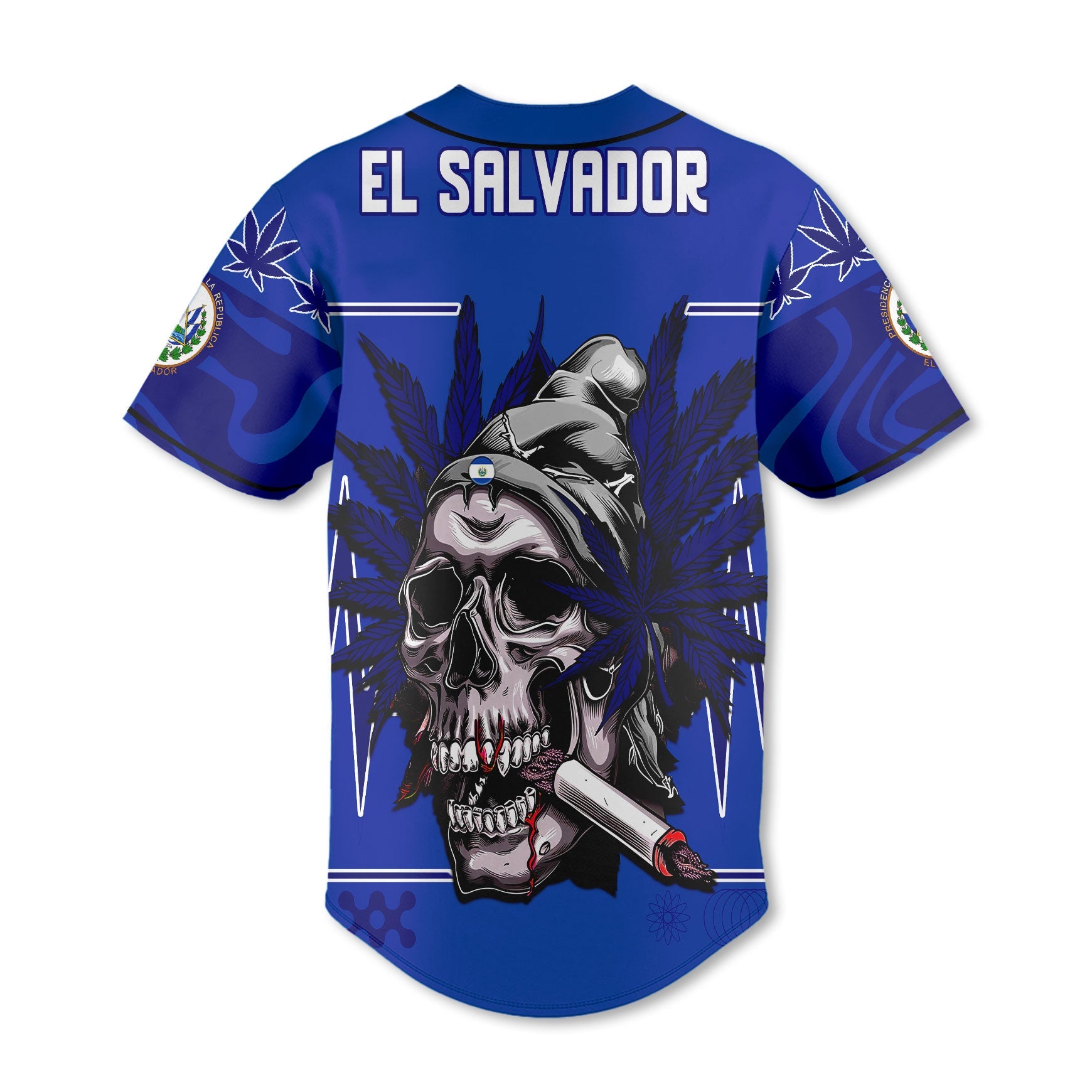 El Salvador Baseball Jersey Flag & Coat Of Arms Marijuanas Style