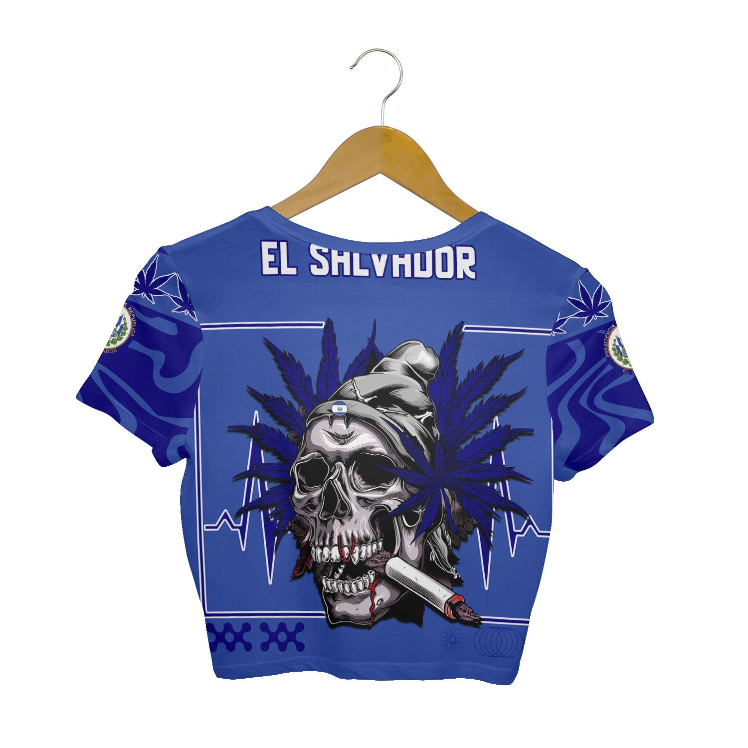 El Salvador Crop Top T Shirt Flag & Coat Of Arms Marijuanas Style