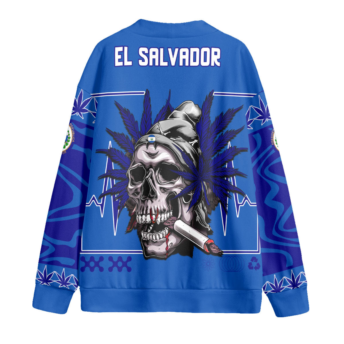 El Salvador Fleece Cardigan Flag & Coat Of Arms Marijuanas Style