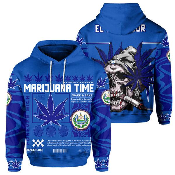 El Salvador Hoodie Flag & Coat Of Arms Marijuanas Style