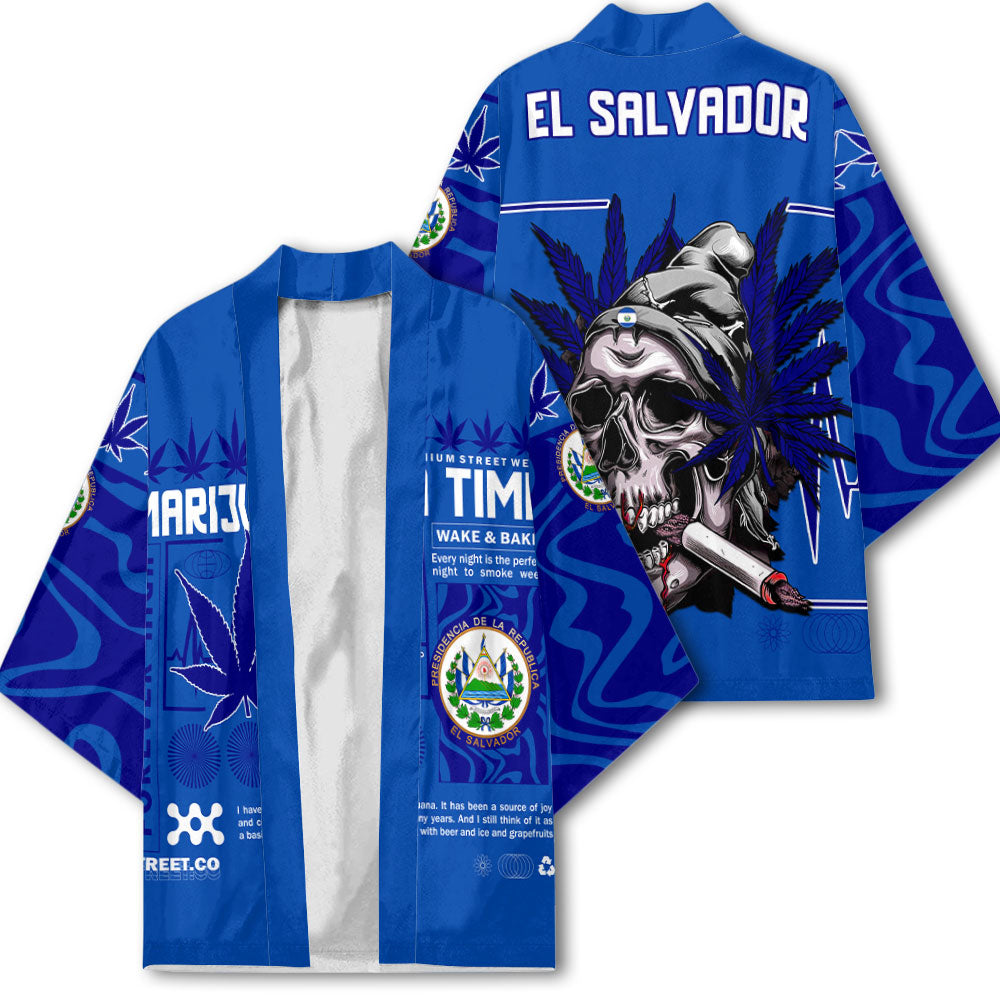 El Salvador Kimono Flag & Coat Of Arms Marijuanas Style