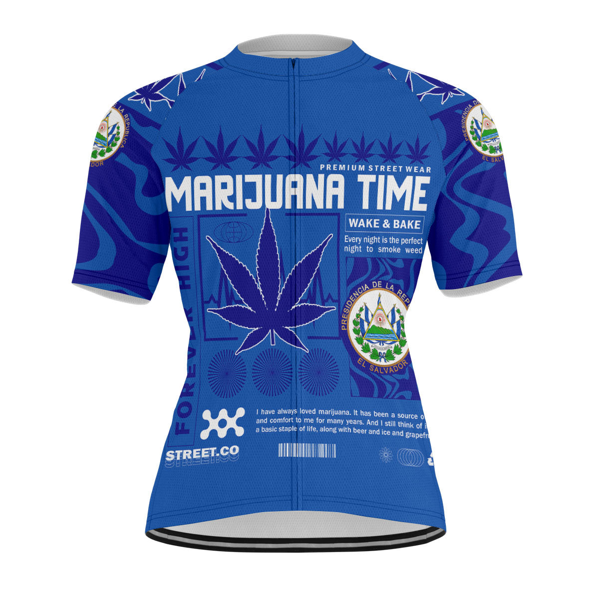 El Salvador Men's Cycling Jersey Flag & Coat Of Arms Marijuanas Style