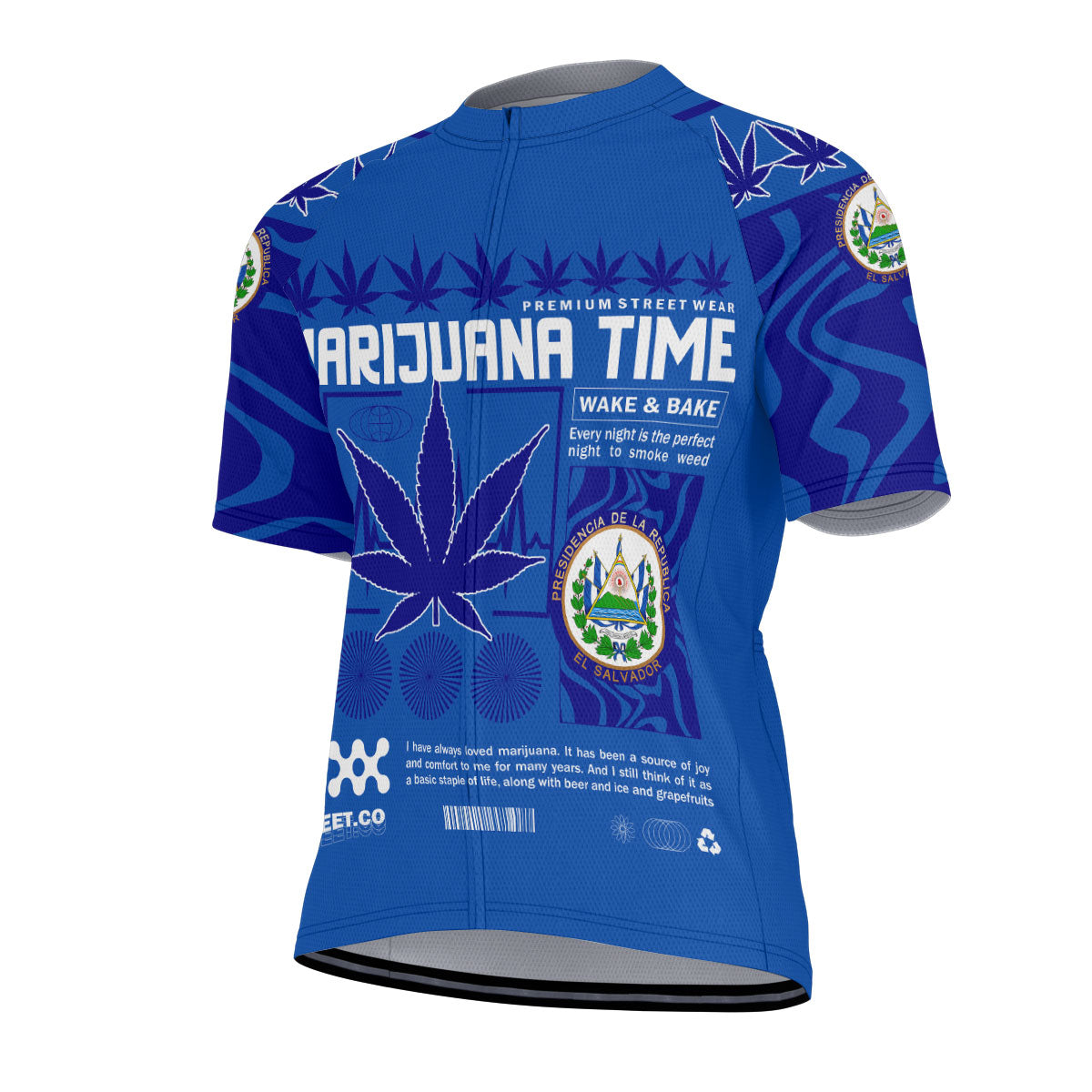 El Salvador Men's Cycling Jersey Flag & Coat Of Arms Marijuanas Style