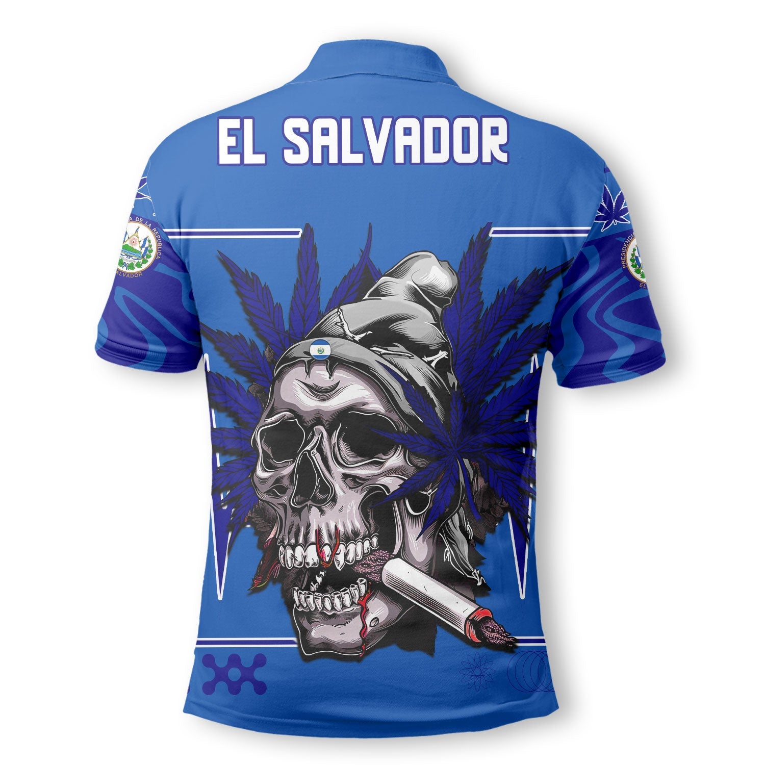 El Salvador Polo Shirt Flag & Coat Of Arms Marijuanas Style