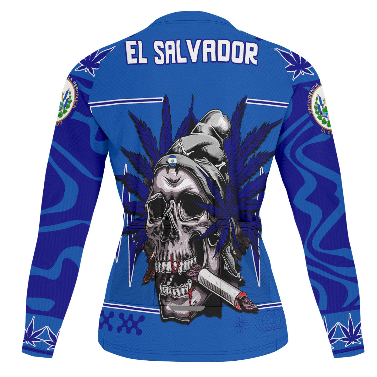 El Salvador Men's Cycling Jersey Long Sleeve Flag & Coat Of Arms Marijuanas Style