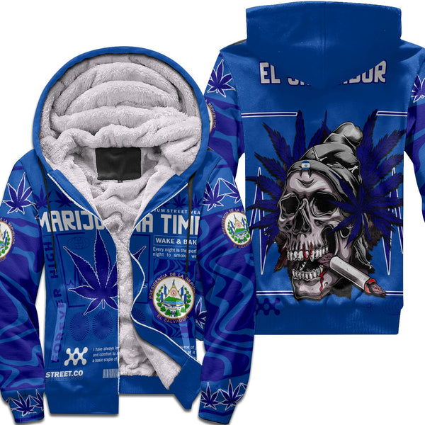 El Salvador Sherpa Hoodie Flag & Coat Of Arms Marijuanas Style