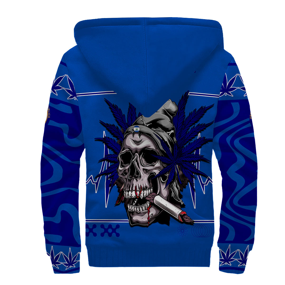 El Salvador Sherpa Hoodie Flag & Coat Of Arms Marijuanas Style