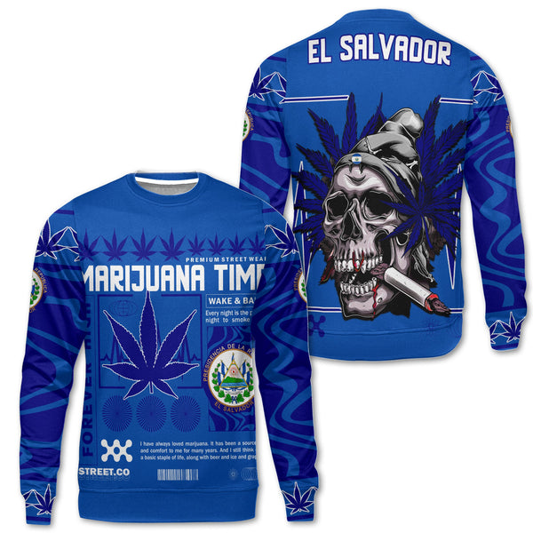 El Salvador Sweatshirt Flag & Coat Of Arms Marijuanas Style