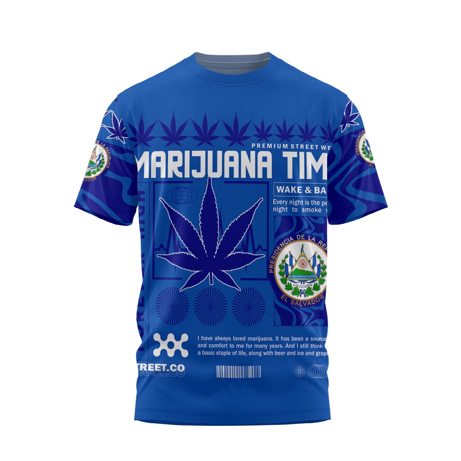 El Salvador T Shirt Flag & Coat Of Arms Marijuanas Style