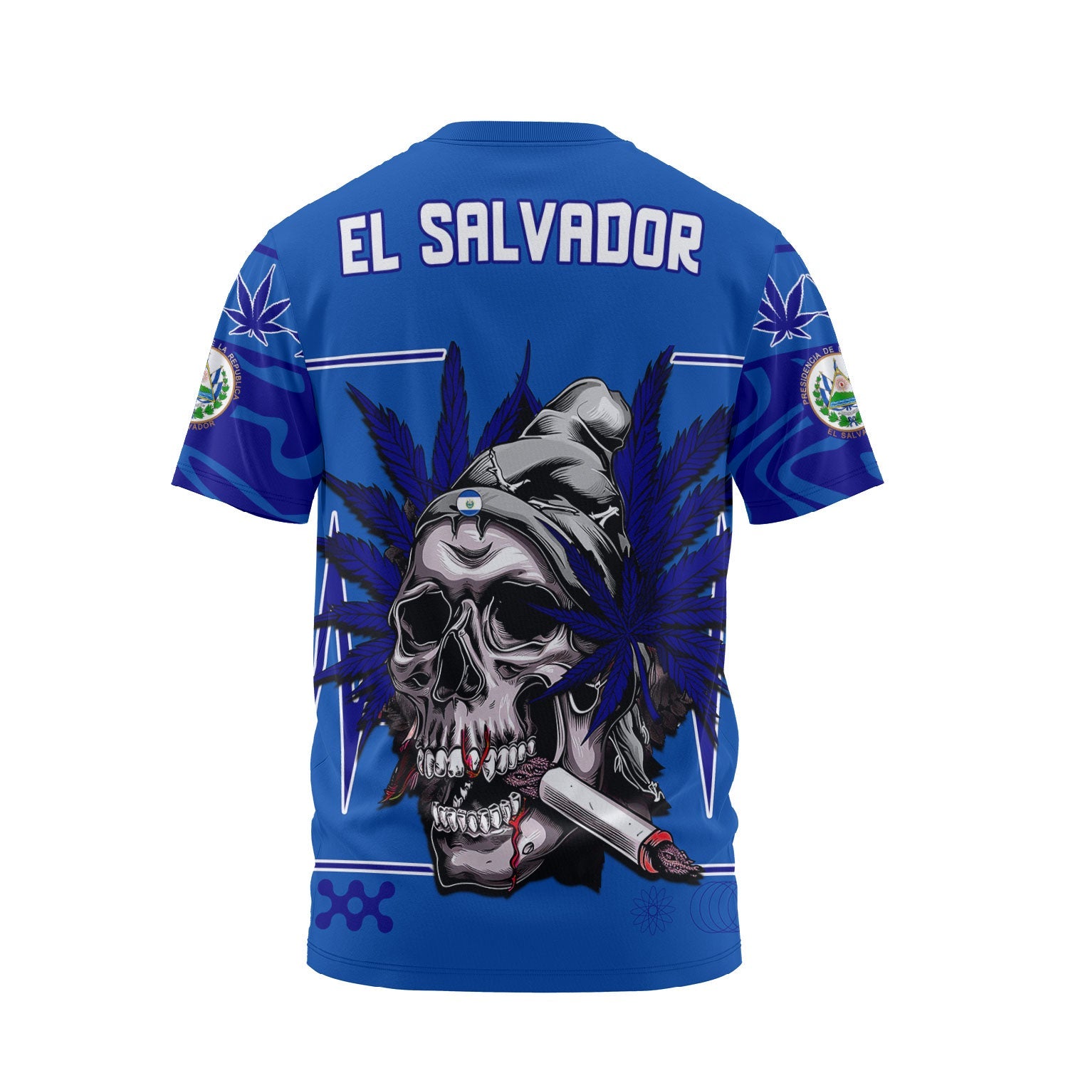 El Salvador T Shirt Flag & Coat Of Arms Marijuanas Style