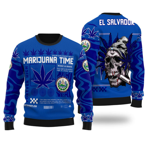 El Salvador Ugly Sweater Flag & Coat Of Arms Marijuanas Style