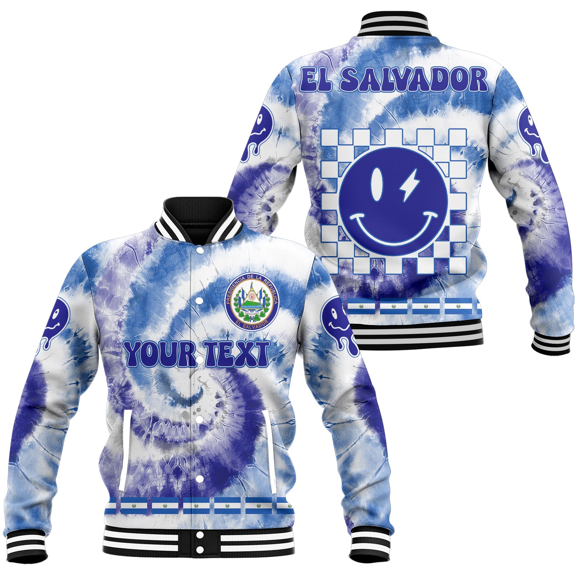 El Salvador Baseball Jacket Custom Tie Dye Style 1