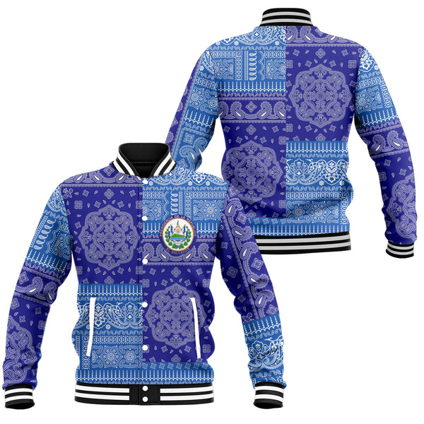 El Salvador Baseball Jacket Flag And Paisley Basic Style 1