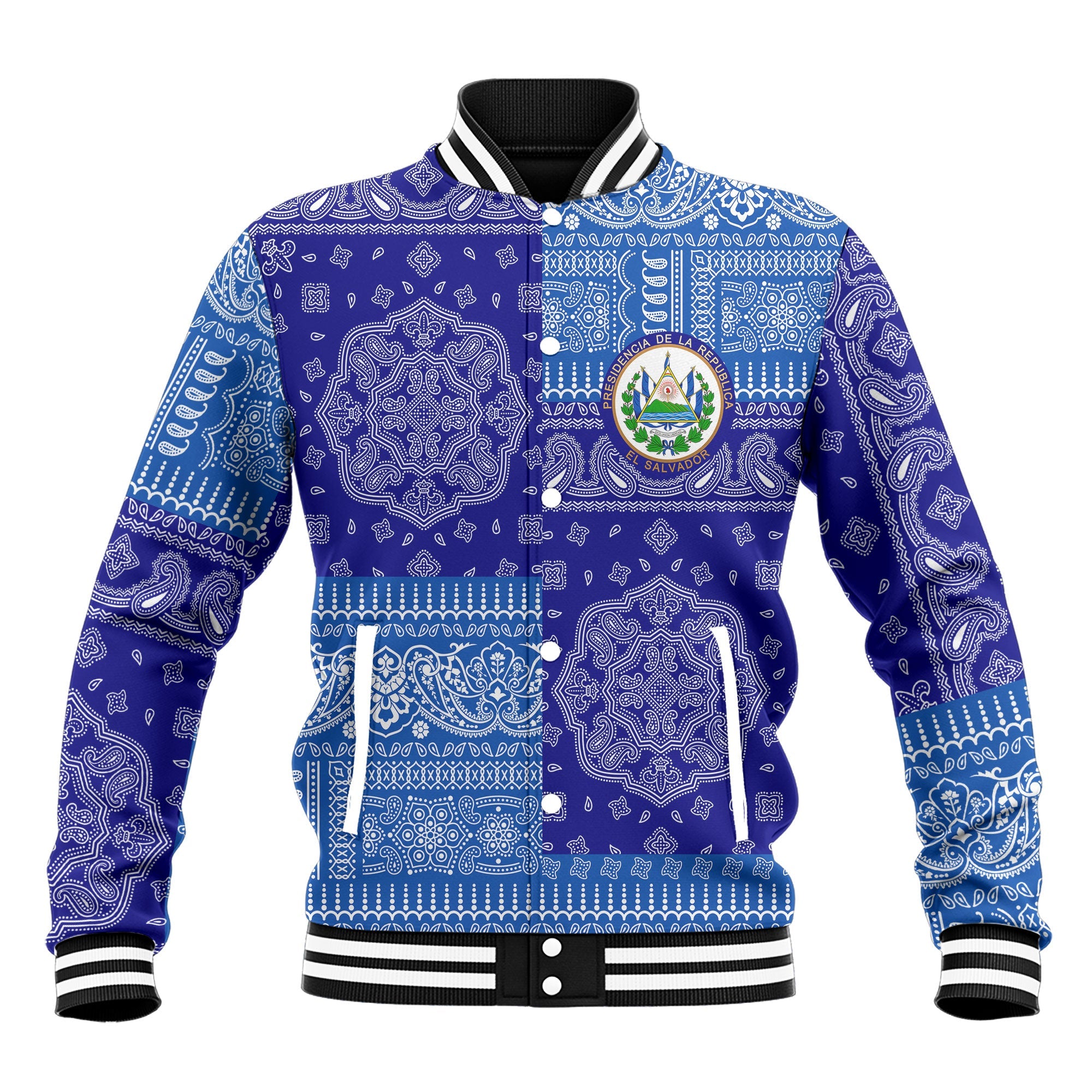 El Salvador Baseball Jacket Flag And Paisley Basic Style 2