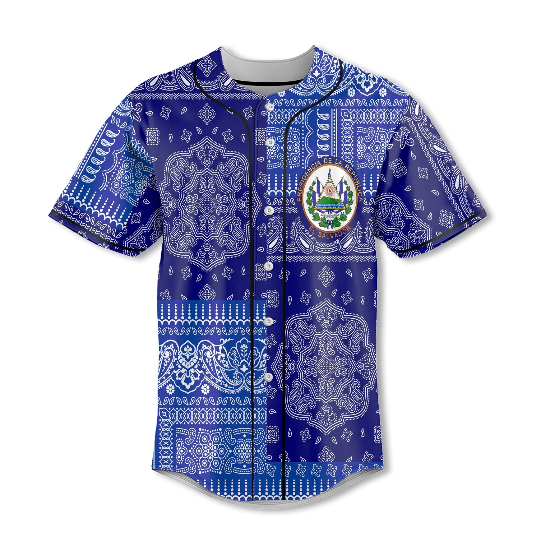 El Salvador Baseball Jersey Flag And Paisley Basic Style 2