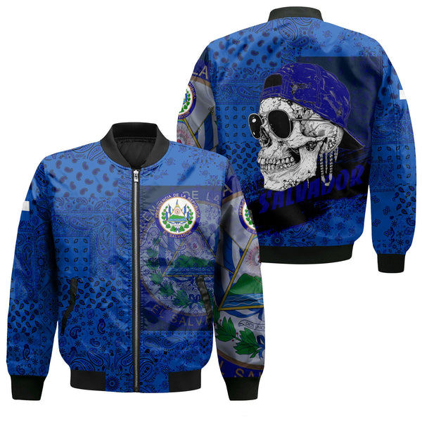 El Salvador Bomber Jacket Paisley Flag And Skull Style 1