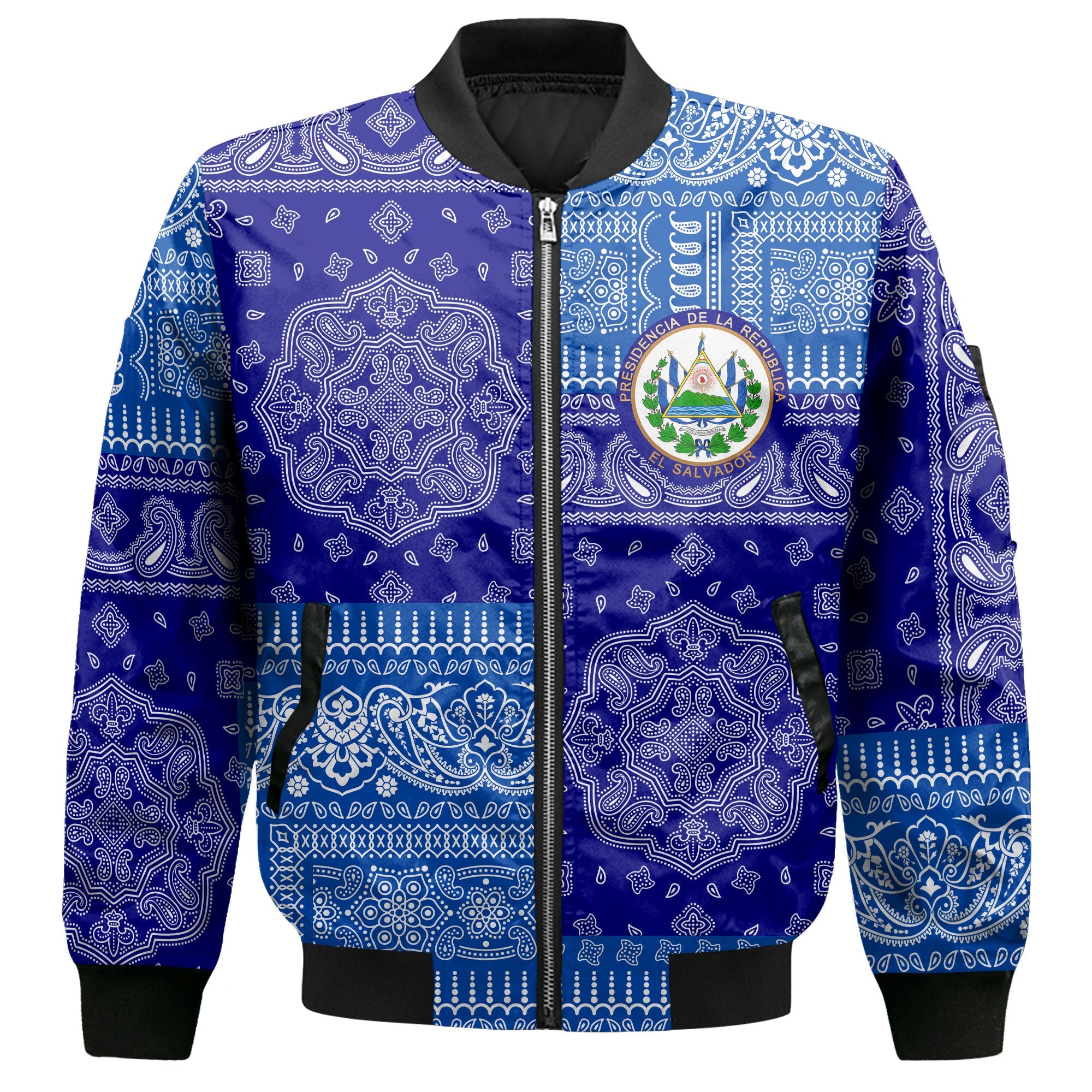 El Salvador Bomber Jacket Flag And Paisley Basic Style 2