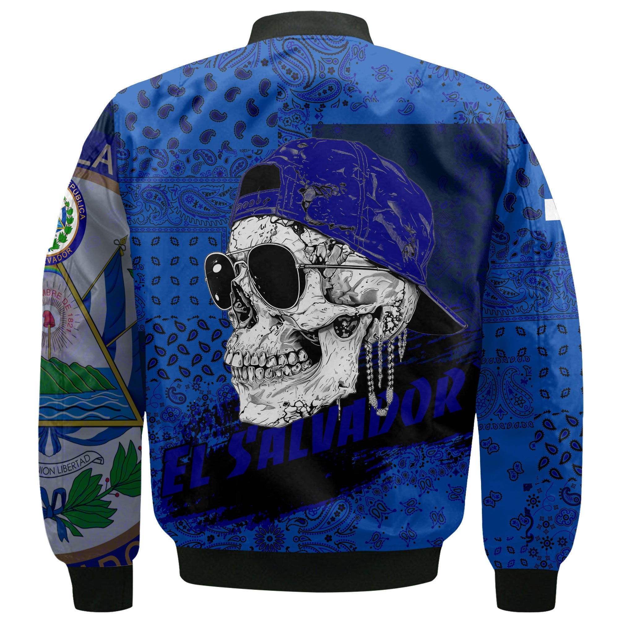 El Salvador Bomber Jacket Paisley Flag And Skull Style 3