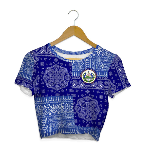 El Salvador Croptop T Shirt Flag And Paisley Basic Style 1