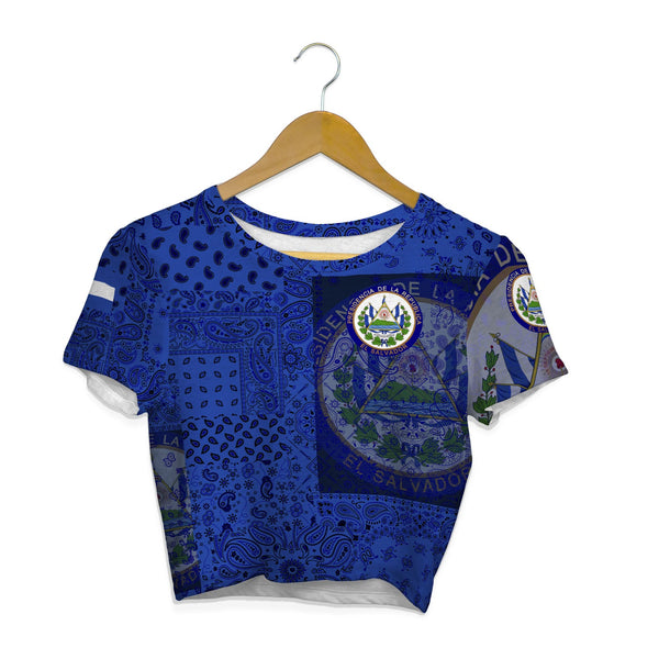 El Salvador Croptop T Shirt Paisley Flag And Skull Style 1