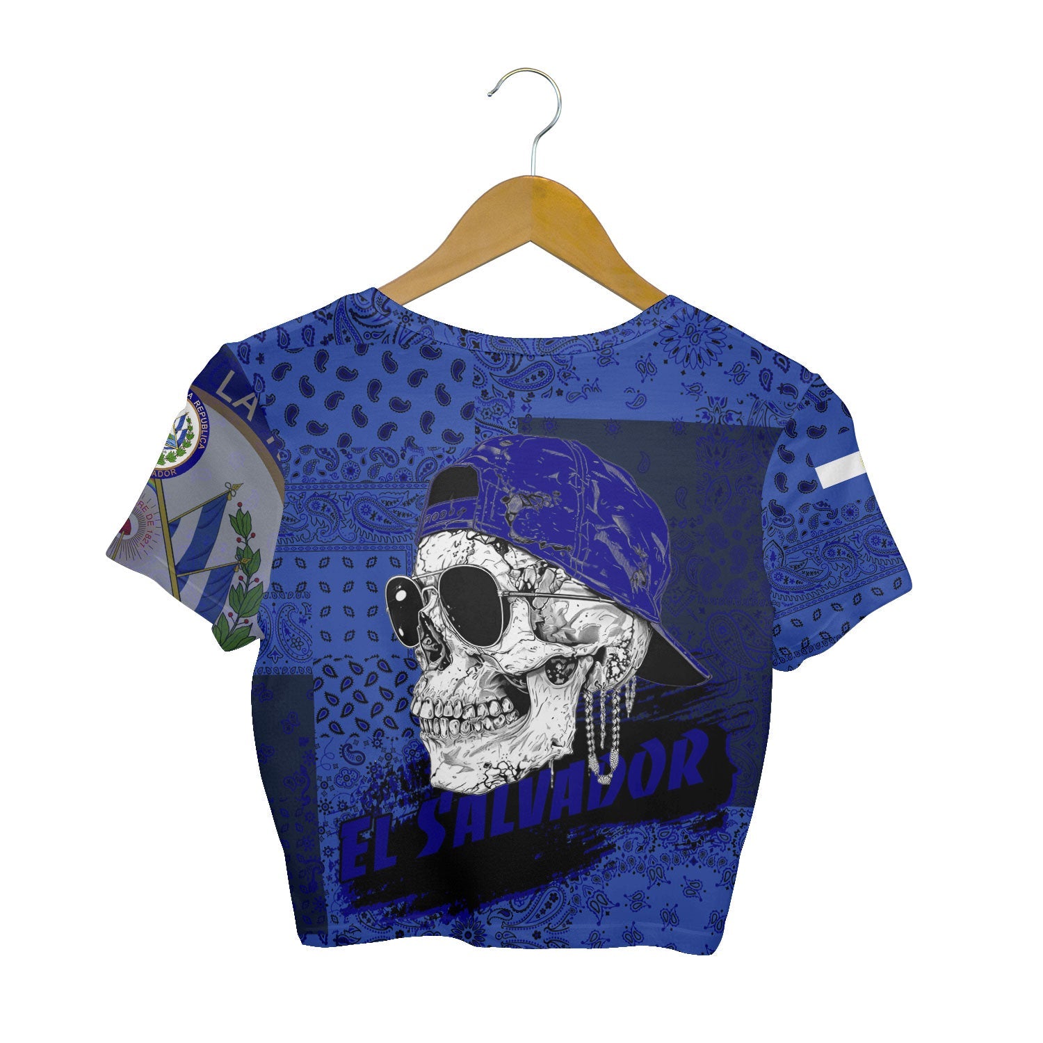 El Salvador Croptop T Shirt Paisley Flag And Skull Style 2