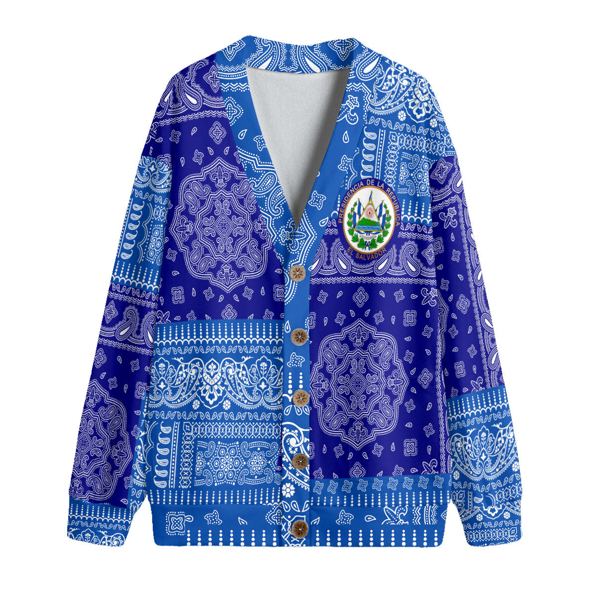 El Salvador Fleece Cardigan Flag And Paisley Basic Style 1