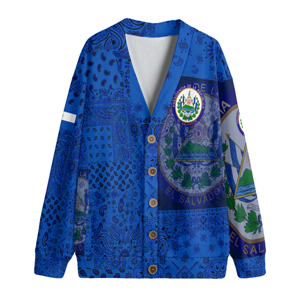 El Salvador Fleece Cardigan Paisley Flag And Skull Style 1