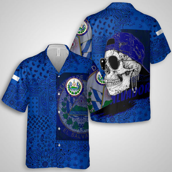 El Salvador Hawaiian Shirt Paisley Flag And Skull Style 1