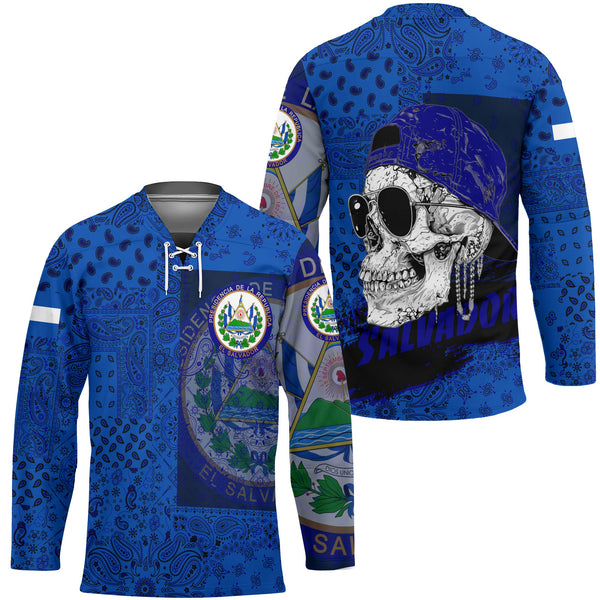 El Salvador Hockey Jersey Paisley Flag And Skull Style 1