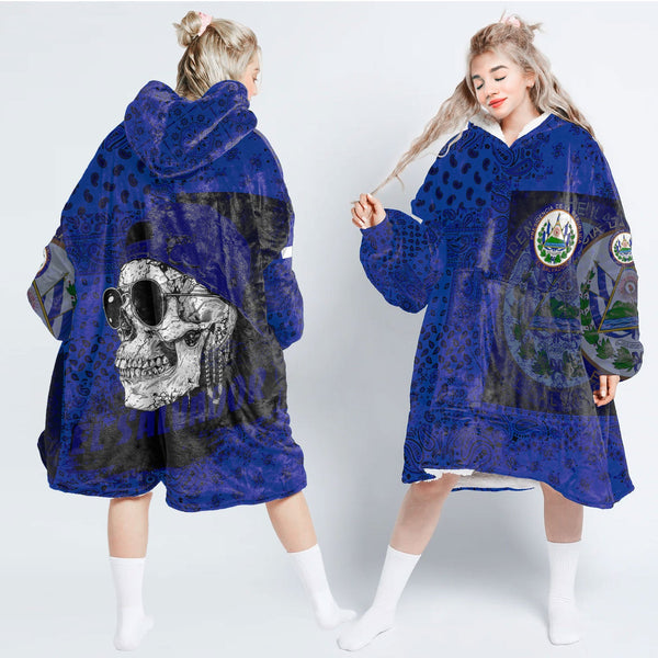 El Salvador Hoodie Blanket Paisley Flag And Skull Style 1