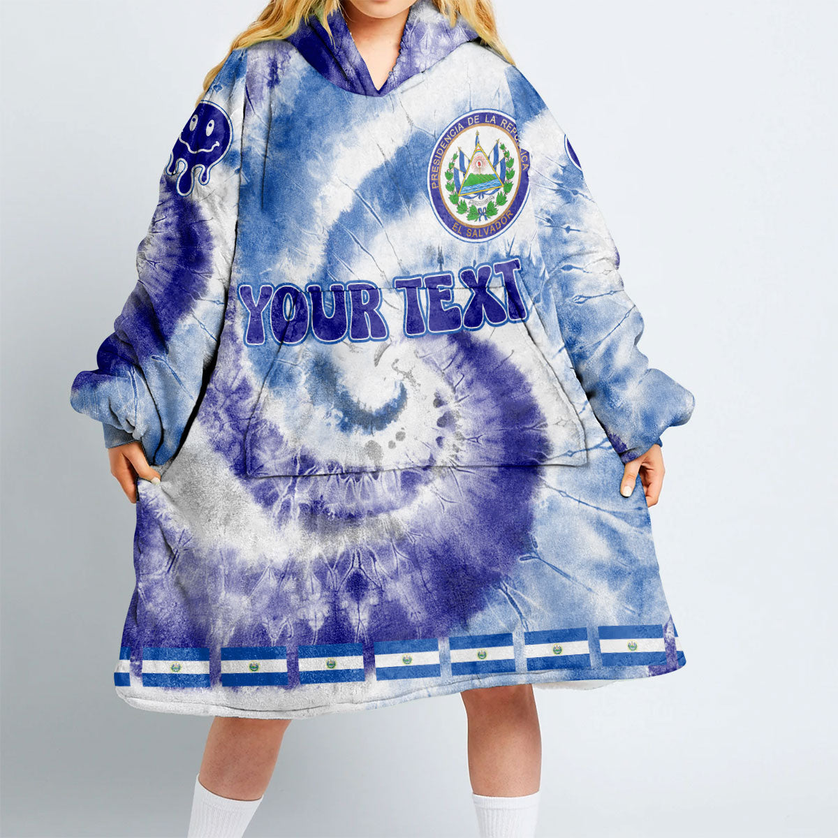 El Salvador Hoodie Blanket Custom Tie Dye Style 2