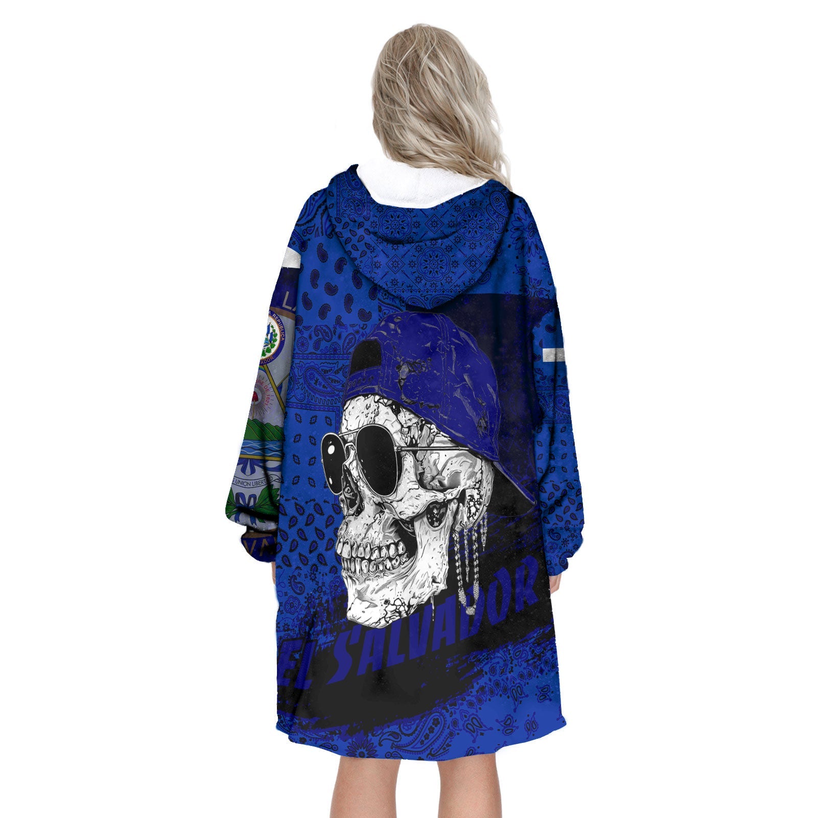 El Salvador Hoodie Blanket Paisley Flag And Skull Style 3