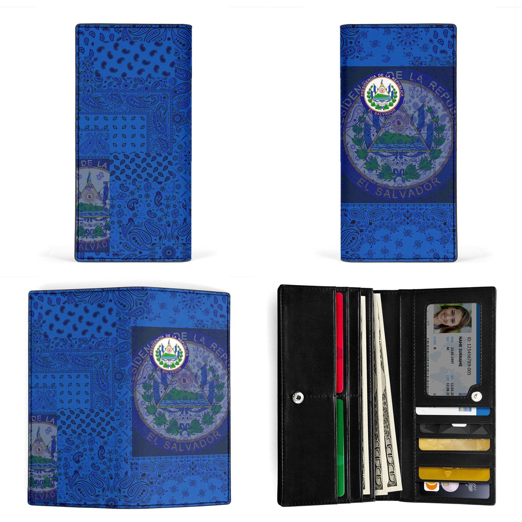 El Salvador Leather Wallet Paisley Flag And Skull Style 3