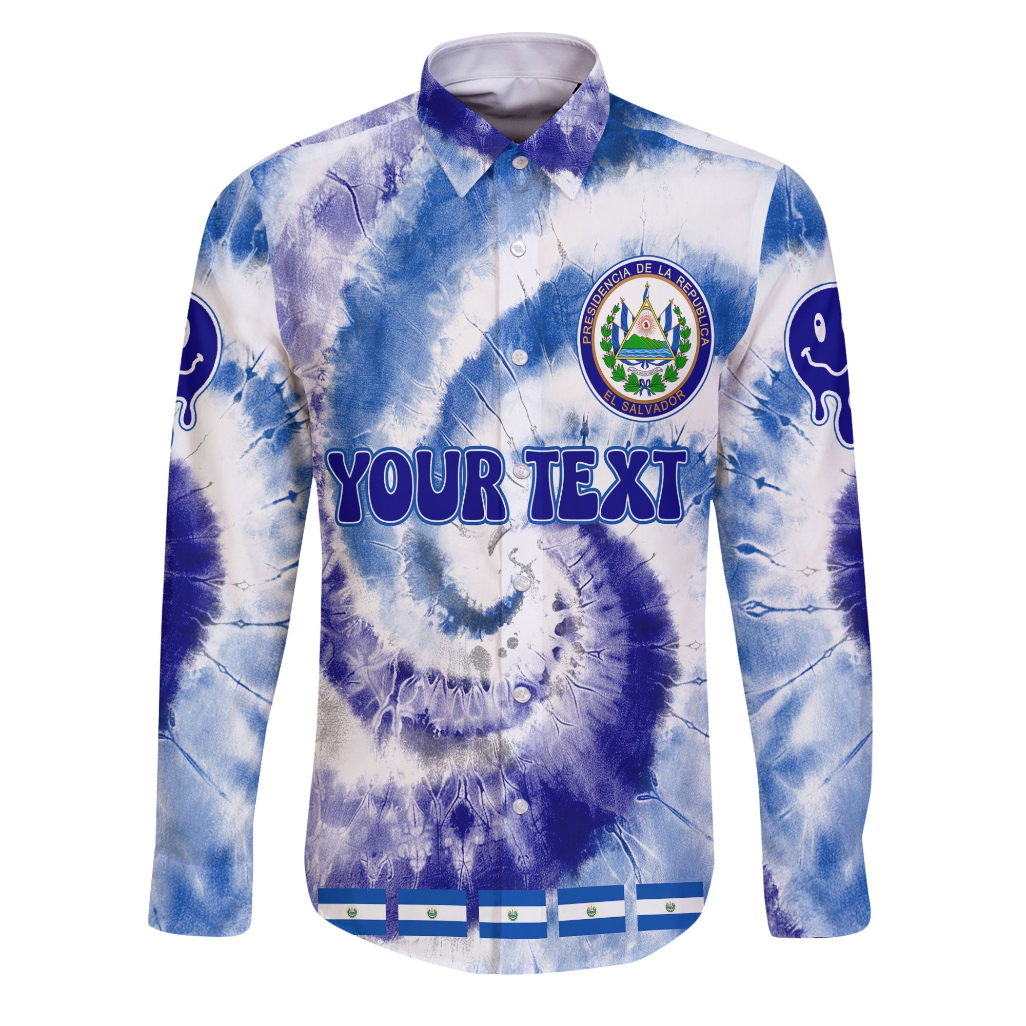 El Salvador Long Sleeve Button Shirt Custom Tie Dye Style 1