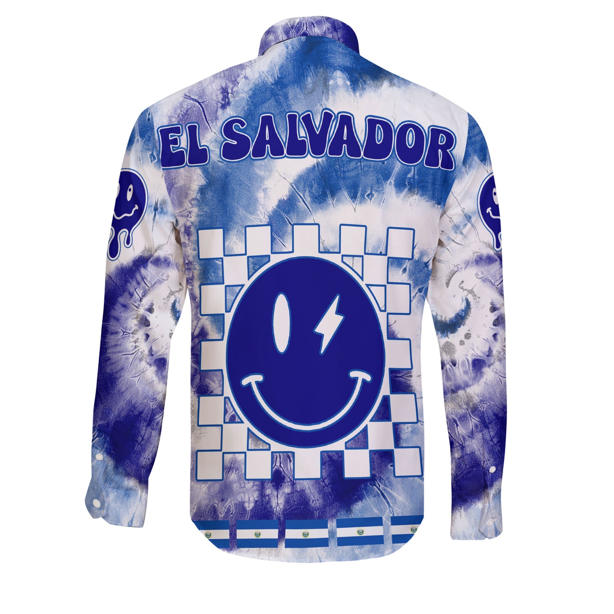 El Salvador Long Sleeve Button Shirt Custom Tie Dye Style 2