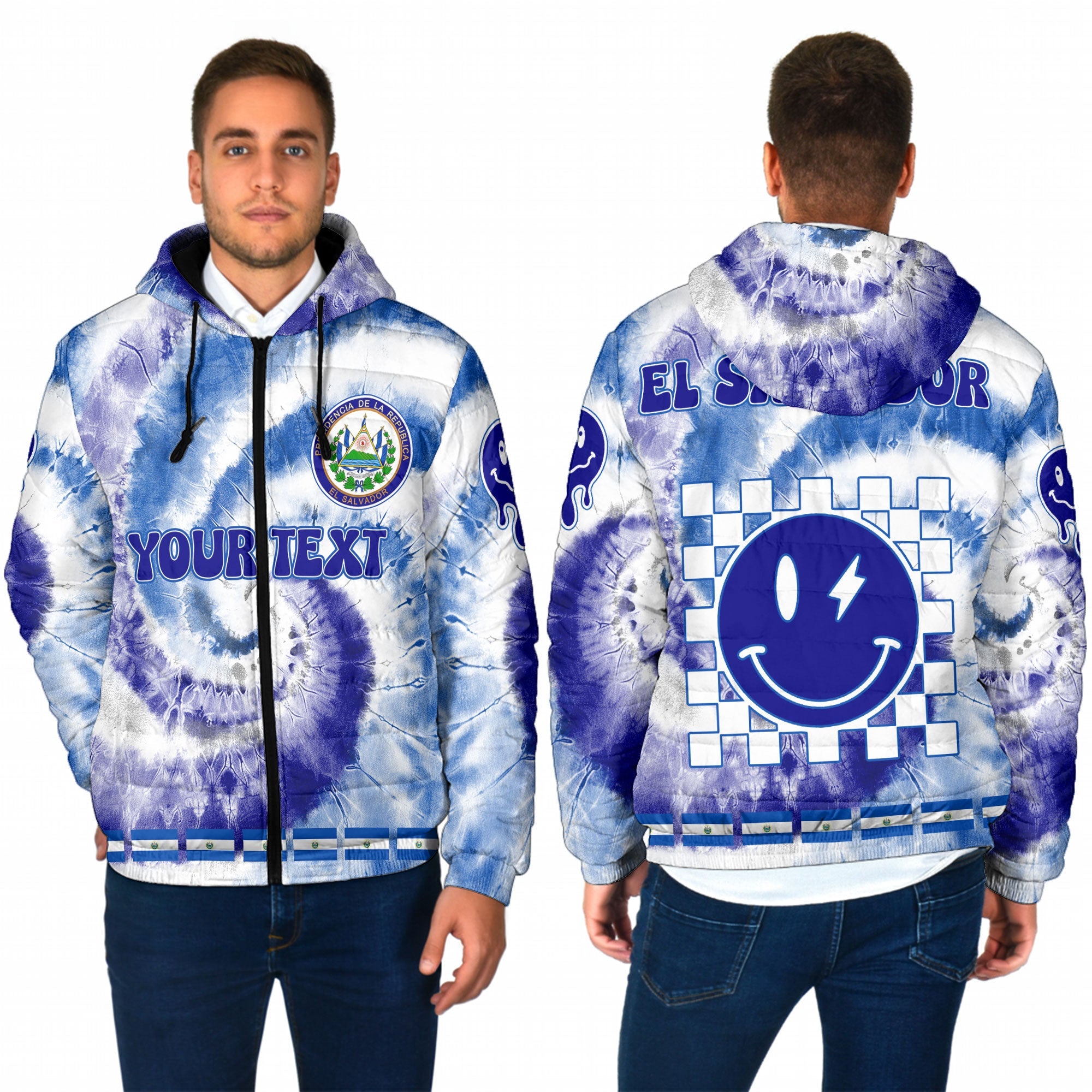 El Salvador Men Hooded Padded Jacket Custom Tie Dye Style 1