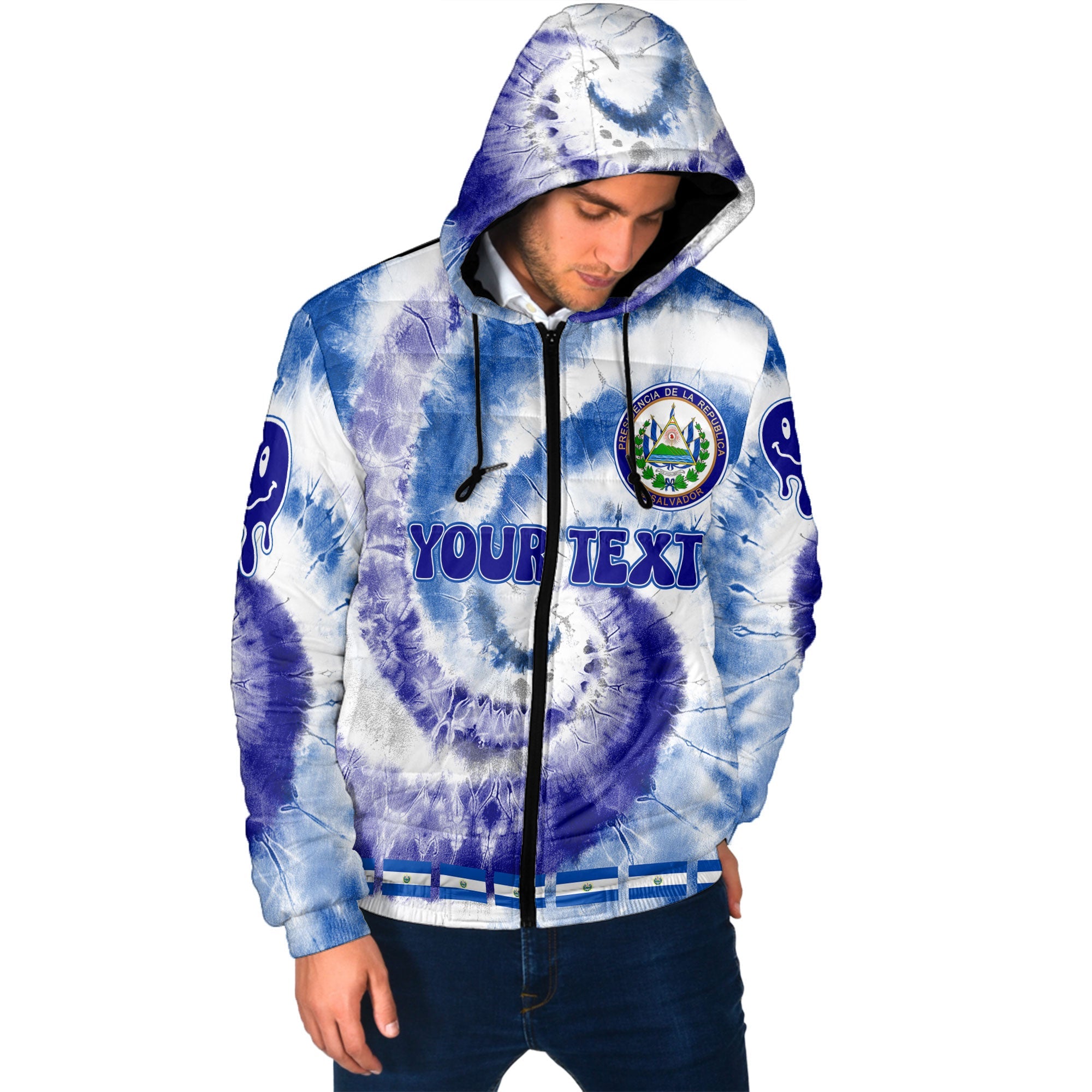 El Salvador Men Hooded Padded Jacket Custom Tie Dye Style 2