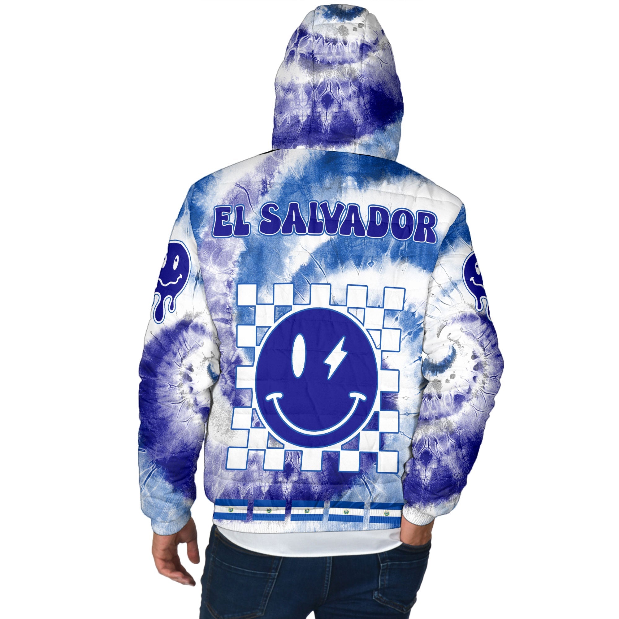 El Salvador Men Hooded Padded Jacket Custom Tie Dye Style 3