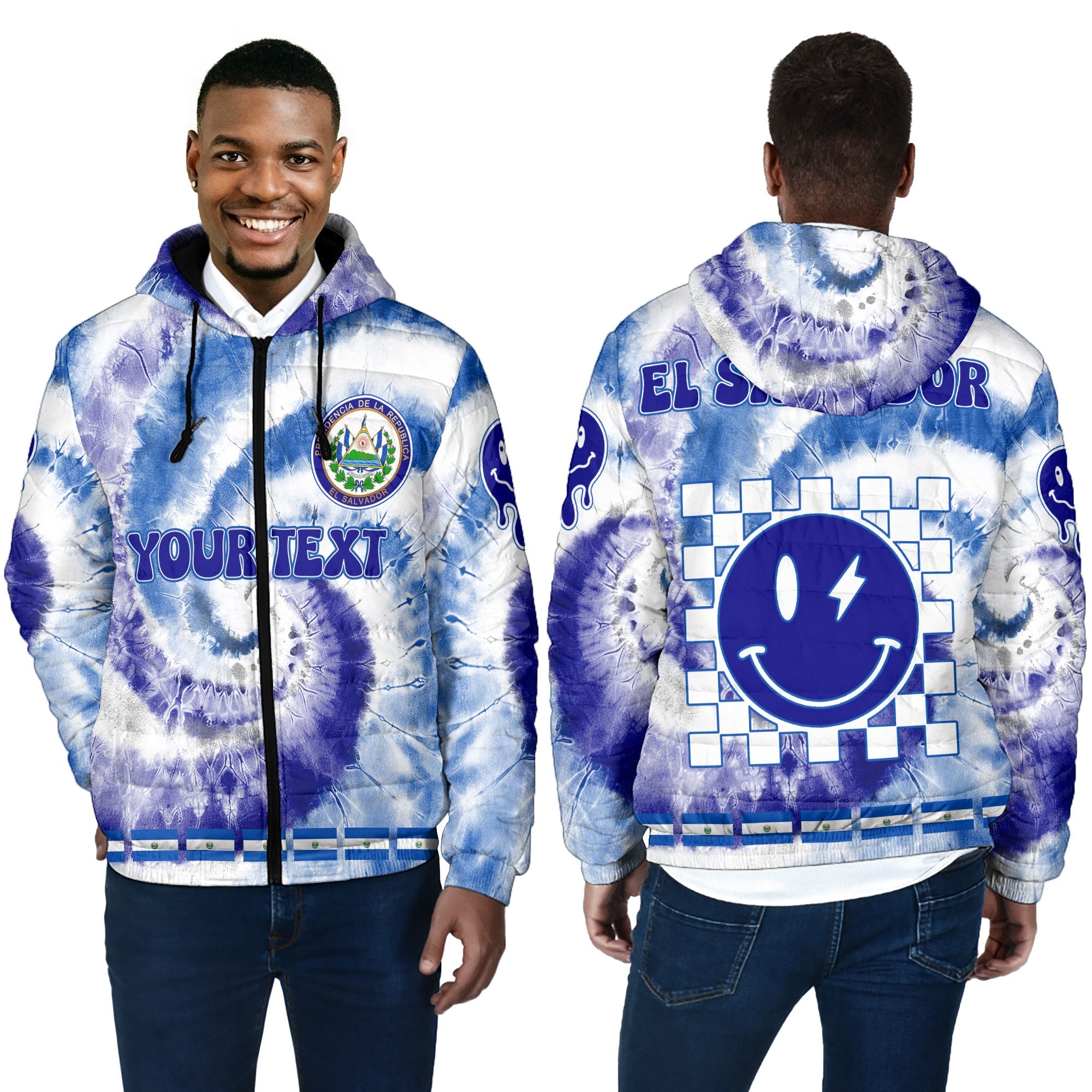 El Salvador Men Hooded Padded Jacket Custom Tie Dye Style 4